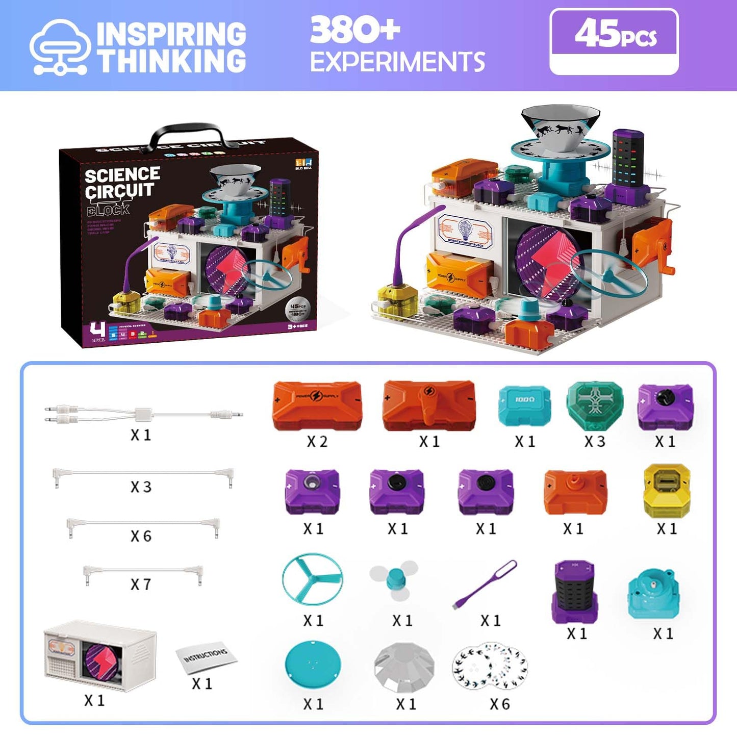 Science Kits for Kids Age 3-12, STEM Electronics Exploration Kit with 45 Circuit Parts, 380+ Science Experiments, Ideal Learning & Education Toys Gift for Boys and Girls, for Hands-On Physics Learning