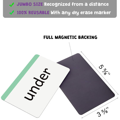 Attractivia Kindergarten Sight Words Magnetic Flash Cards - 52 Sturdy Large Dolch Cards for Literacy of Beginning Readers, Homeschool, Teachers and ESL