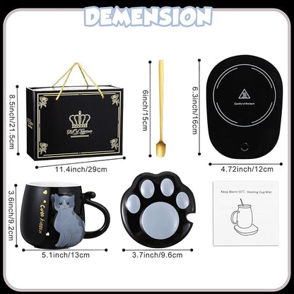 Honeydak Coffee Mug Warmer Cute Cat Mug Set Cup Warmer for Women Heated Coffee Warmers for Mom Home Office Desk Valentine's Day Anniversary Birthday Gifts(Cat,Black)