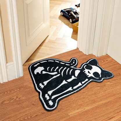 Zoeeya Skull Cat Bath Mat - Gothic Bathroom Decor - Soft Water Absorbent Halloween Bathmat for Shower,Entryway,Front Door,Spooky Skeleton Rug