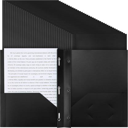 Patelai 48 Pcs Plastic Folders with 2 Pockets and 3 Prongs Home Folders with Card Slot Letter Size Heavy Duty Report Covers for Back to School(Black,Classic)