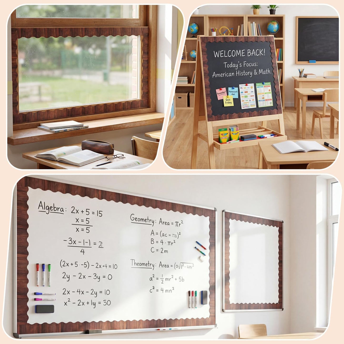 Tenceur 120 Feet Bulletin Board Borders Wooden Pattern Straight Rolled Border Trim Wood Straight for Classroom Schools Office Decoration(Dark Brown)