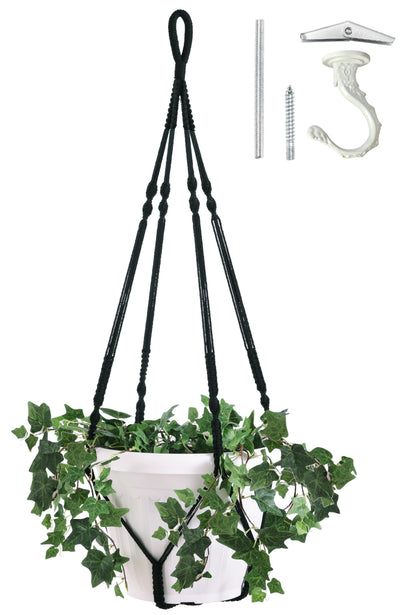 Shineloha Giant XXL 55 Inches Macrame Planter Hanger Large for 15 inch Pot + Swag Hook | Extra Large Hanging Planter for Indoor Plants | No Pot/Plant Included (XXL Black)