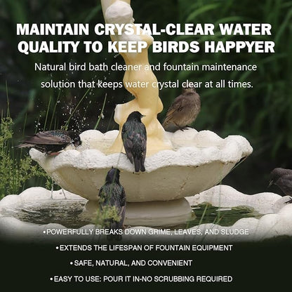 Bird Bath Cleaner, Bird Bath Fountains Clarifier, Liquid Birdbath and Fountain Maintenance, Promotes Clean & Clear Water - Natural Formula, Prevents Stains & Cloudiness - 7 Oz