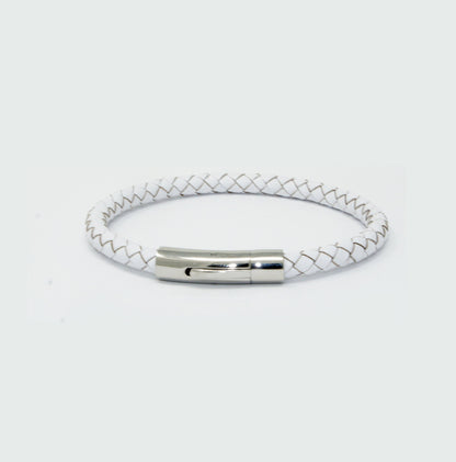 LZD Men Unisex Genuine Leather Braided 6mm Stainless Steel Clasp Bracelet White 7" 8" 9" Inches Clasp4