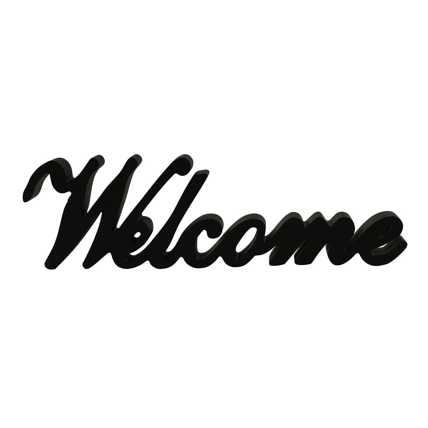 CVHOMEDECO. Matt Black Wooden Words Sign Free Standing "Welcome" Desk/Table/Shelf/Home Wall/Office Decoration Art, 14-1/2 x 4-1/4 x 1 Inch