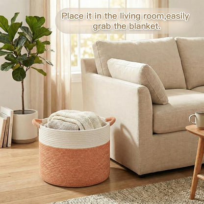 Artfeel 100L Large Cotton Rope Basket, Decorative Woven Blanket Storage for Living Room, Boho Toy Storage & Toy Box for Kids, Versatile Laundry Basket & Nursery Hamper for Blankets(Orange)