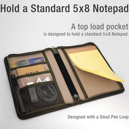 Krozur A5 YKK Zipper Notebook Journal Planner Sketchbook Cover for 5.5 x 8.25 Moleskine Cahier 5 x 8 legal note pads A5 LEUCHTTURM, Pen Loop, Water Resistant Cover, Classy Waxed Canvas, Olive
