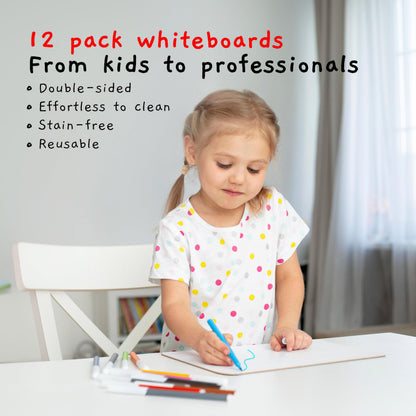 Board Geeks Bigtime 12 Pack 9x12 Classroom Whiteboards for Kids - Small Double-Sided White Board - White Boards Bulk Set, Classroom Essentials - Magnetic Dry Erase Boards for Students, Teacher