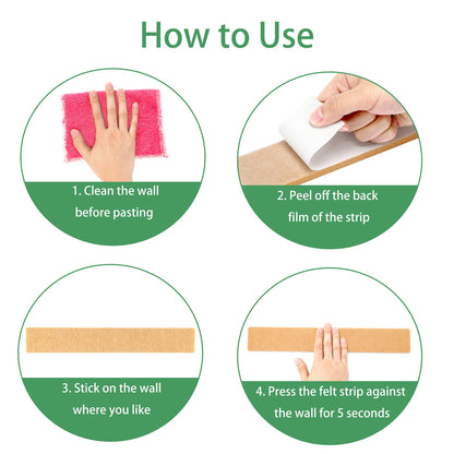 GoTiling Cork Board for Walls - 8 Pack Felt Pin Board Bar Strips - Self-Adhesive Lightweight Bulletin Board - Cork Board for Office with 40 Push Pins No Damage for Wall
