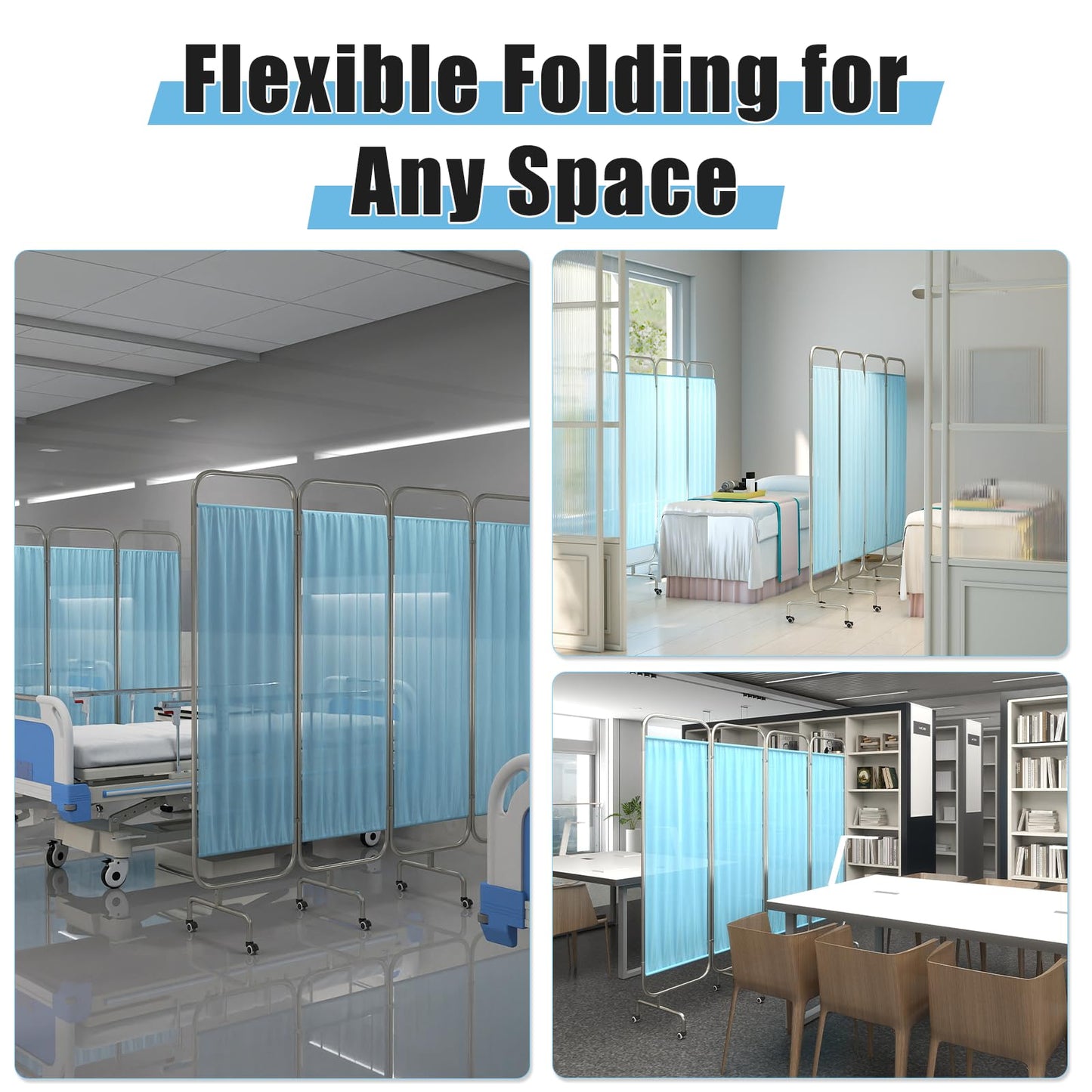 tonchean 4-Panel Medical Privacy Screen, 79 x 71'' Hospital Screen on Wheels, Portable Medical Privacy Partition for Clinics Nursing Homes and Exam Rooms
