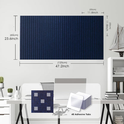 Large Cork Board for Office, 8 Pack Felt Wall Tiles with Slat Wall Paneling and Safe Removable Adhesive Tabs, Felt Bulletin Board Pin Board Cork Boards for Walls - Dark Blue