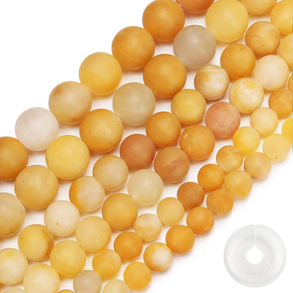 Natural Matte Yellow Jade Beads, 8MM Round Frosted Unpolished Loose Gemstone Beads for Bracelet Necklace Jewelry Making, Energy Stone Healing Power with Stretch Beading Cord