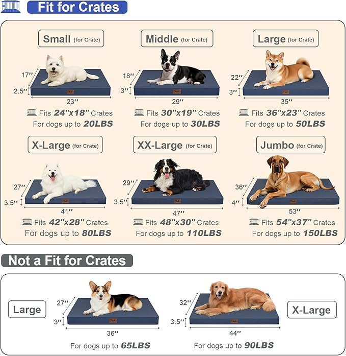 Outdoor Dog Bed for Small Dogs, Waterproof Dog Crate Bed for Medium Dogs Cats, Orthopedic Egg Crate Foam Pet Bed with Washable Removable Oxford Cover, Navy