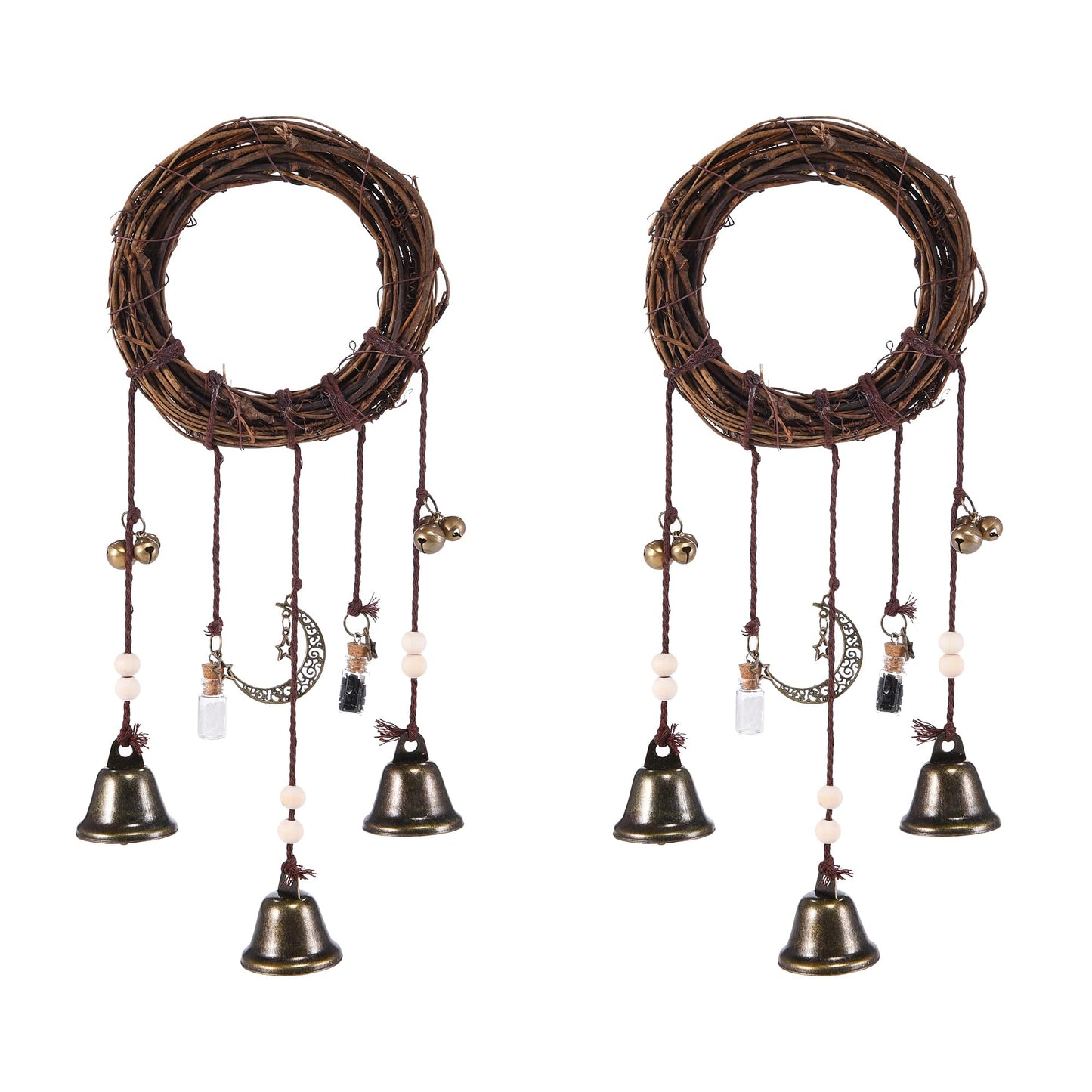 2Pack Witch Bells Hanging Wreath for Front Door Knob, Protection Wind Chimes, Handmade Witchy Decor with Wiccan Magic, Perfect Indoor Home Room Decor for Halloween Witchcraft (2packWitchBells)