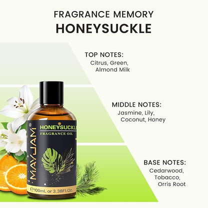 MAYJAM 100ML/3.38FL.OZ Honeysuckle Fragrance Oils with Glass Dropper, Essential Oils for Diffusers for Home, Long Lasting Scented Oils for Diffusers Soap Candle Making