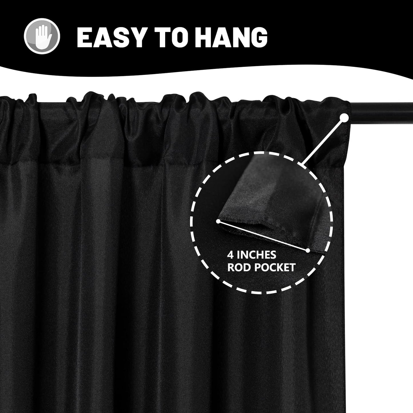 Black Backdrop Curtain for Party, Halloween Backdrop Rod Pocket Photo Drapes Panels Fabric Curtain Backdrop Black Birthday Party Decor for Boys Teens Men,5ft x 7ft, 2 Panels