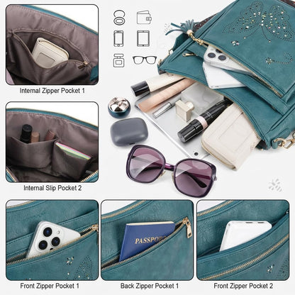 KITEVIUN Medium Crossbody Bags for Women Trendy, Vegan Leather Crossbody Purse Butterfly Design, Women's Shoulder Handbags with Tassel