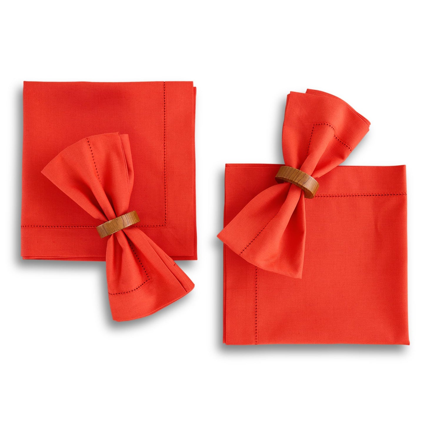 Solino Home Cotton Linen Napkins Set of 4 - Hemstitch Poppy Red Dinner Napkins Cloth 20 x 20 Inch for 4th of July - Handcrafted and Machine Washable