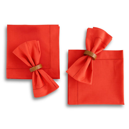 Solino Home Cotton Linen Napkins Set of 4 - Hemstitch Poppy Red Dinner Napkins Cloth 20 x 20 Inch for 4th of July - Handcrafted and Machine Washable