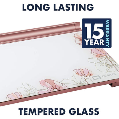 Quartet Glass Dry Erase White Board 18"W x 6"H, Compact Desktop Whiteboard with Storage Drawer, Floral (GDP186P)
