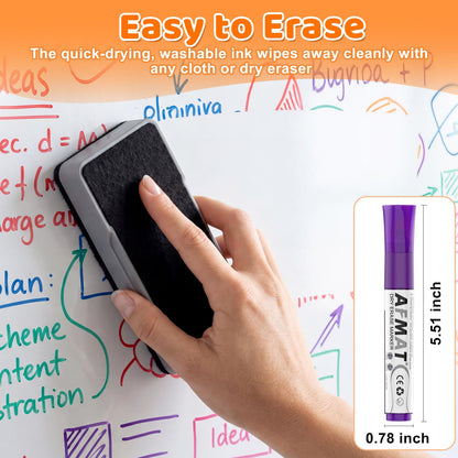 AFMAT Dry Erase Markers, 12-Count Whiteboard Markers, 1,100 Meters Writing Distance, Low Odor White Board Markers for Teacher Office Classroom (6 Bullet Tip + 6 Chisel Tip)