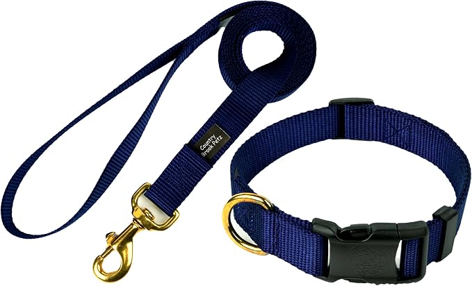 Country Brook Petz - Everyday Nylon Dog Collar and Leash - 10+ Cool Colors (1 Inch, Large, Navy Blue)