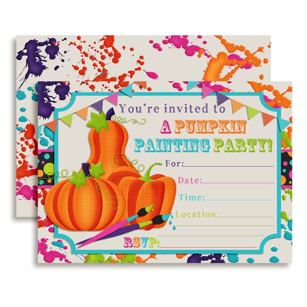 Pumpkin Painting Halloween Birthday Party Invitations, 20 5x7 Fill In Cards with Twenty White Envelopes by AmandaCreation