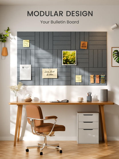 Bumusty Large Cork Board Alternative-36 x 24" Felt Bulletin Board Tiles, with 30 Pushpins, 40 Adhesive Tabs, Bold-Stripe 6-Pack, Cork Boards for Office Push Pin Board Felt Board-Blue Gray
