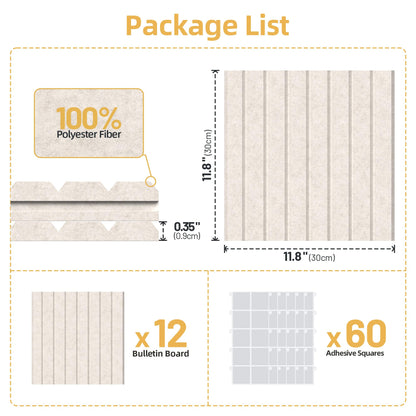 Large Cork Board for Wall 36" x 48" Oatmeal Bulletin Board with Safe Removable Adhesive Squares for Pictures Photos, Alternative CorkBoard Felt Pin Boards Tiles for Office Classroom Wall Decor-12 Pack