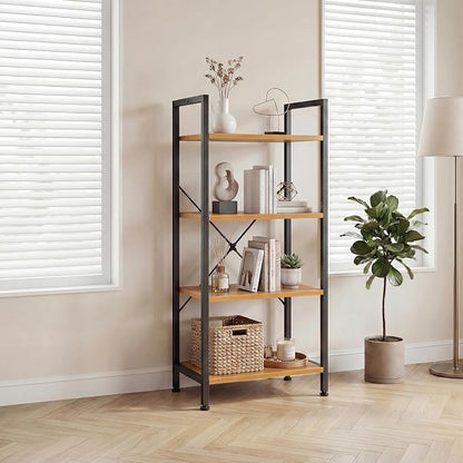 DUMOS 4 Tiers Open Bookshelf, Classic Freestanding Tall Display Shelf, Multifunctional Storage Organizer Rack for Living Room Home Office, Sturdy Bookcase for Books/Movies, Wood