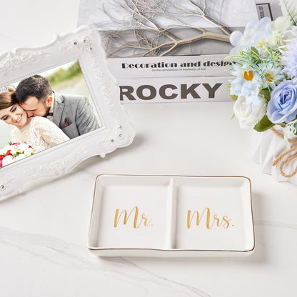 Spegiffu Mr. & Mrs. Ring Dish Engagement Wedding Ring Holder Gift for Future Mrs. / Newlywed - Her Engagement Wedding Gifts for Newly Engaged Couples Bridal Shower Gifts for Bride to be