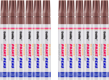 Brown Paint Markers, 12 Pack Oil-Based Waterproof Quick Dry Permanent Paint Pen Set for Rocks Painting, Wood, Fabric, Plastic, Canvas, Glass, Mugs, Metal, Tire, Stone, DIY Craft