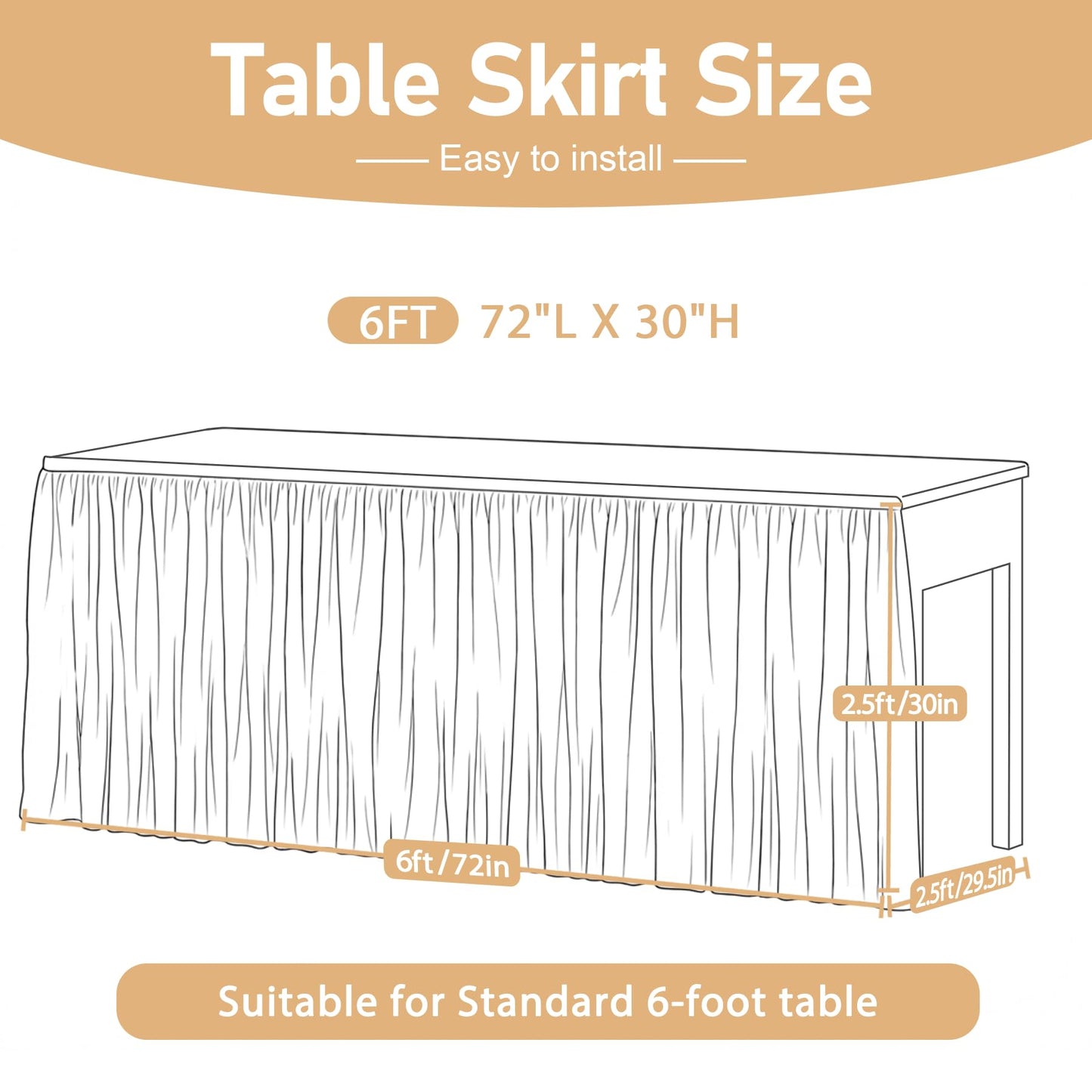 Besutolife 6FT Tulle Table Skirt for Rectangle Tables White 3-Layer Tutu Desk Skirts Ruffled Shimmer Table Skirting for Birthday Wedding Parties Gender Reveal Baby Shower Cake Dessert Table Decor