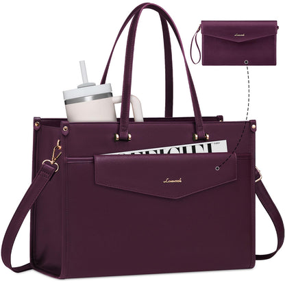 LOVEVOOK Laptop Bag for Women, 15.6'' Laptop Tote Purse 2-in-1 Professional Work Bag Business Briefcase with Clutch Purse, Waterproof Leather Computer Handbag for Teacher Office Travel