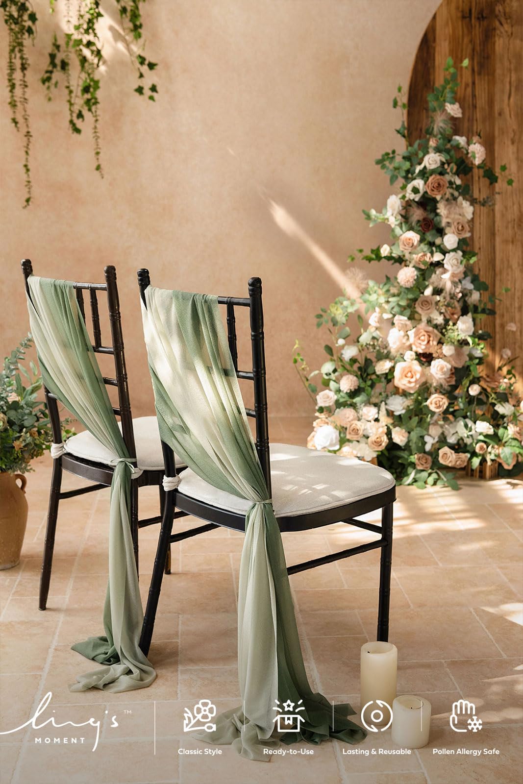 Ling's moment Wedding Chair Sashes Cover Aisle Decorations Draping Fabric Wrinkle-Free with Tie 16 Pcs Sage & Milky Green for Party Ceremony Reception Floral Arrangement Banquet Outdoor Decor