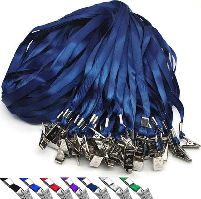 Lanyards 100 Pack Nylon Flat Badge Lanyard for Id Badge Name Tag (Navy Blue, 100 Pack)