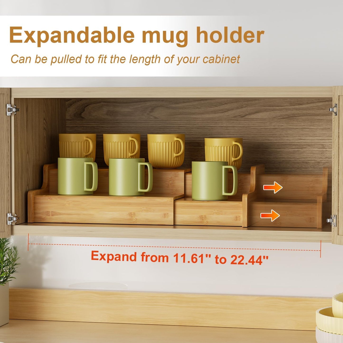 Hongtamoya 2-Tier Expandable Bamboo Coffee Mug Holder, Mug Organizer for Kitchen Cabinets, Mug Cup Rack, Multi-Functional Cup Holder Shelf, Coffee Bar Organizer, Home