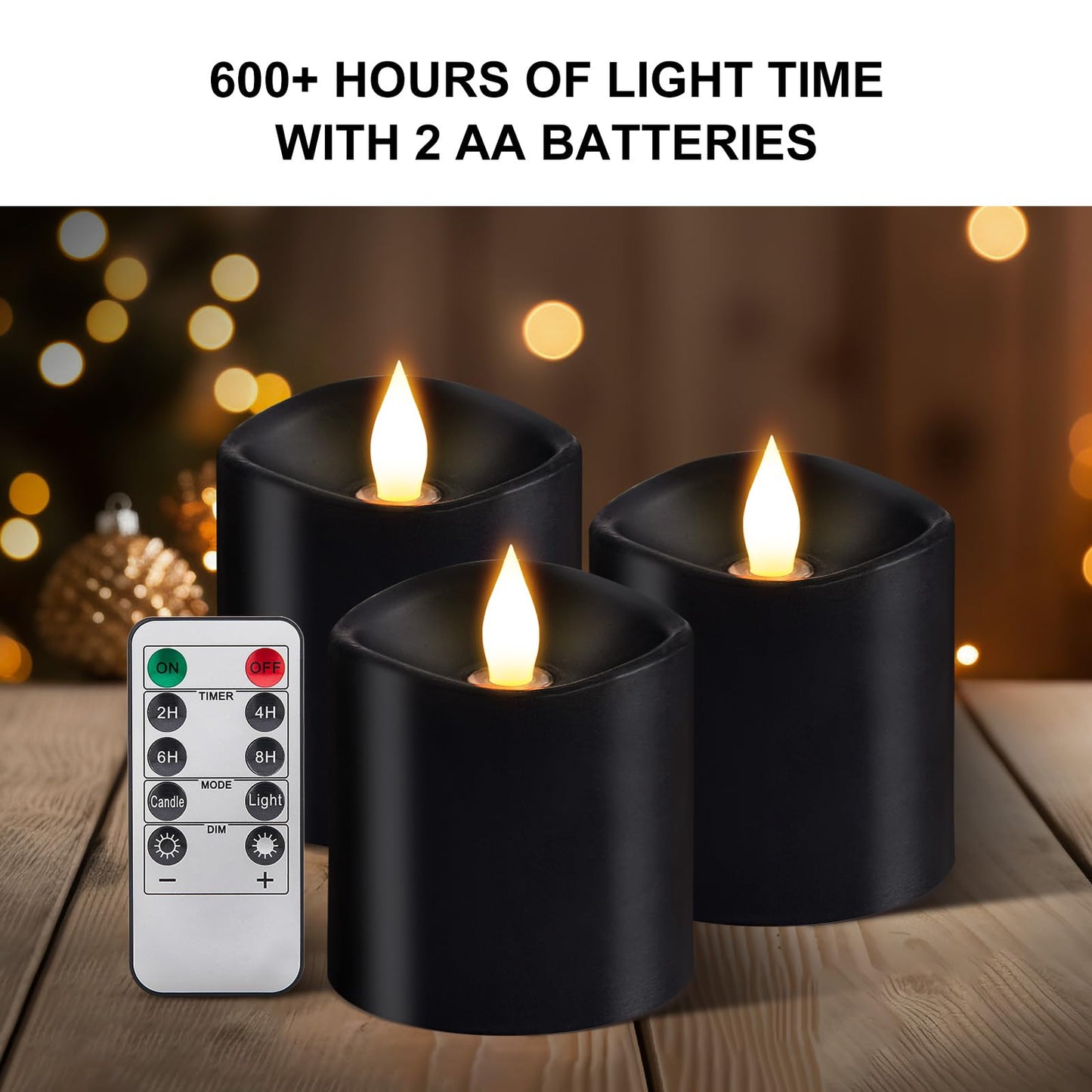 milysoek 3x3 Flickering Flameless Candles Set of 3, LED Battery Candles Flickering,with Timer, 3 inch Flameless Candles with Remote,Battery Operated Candles, Holiday Home Decor for,Black