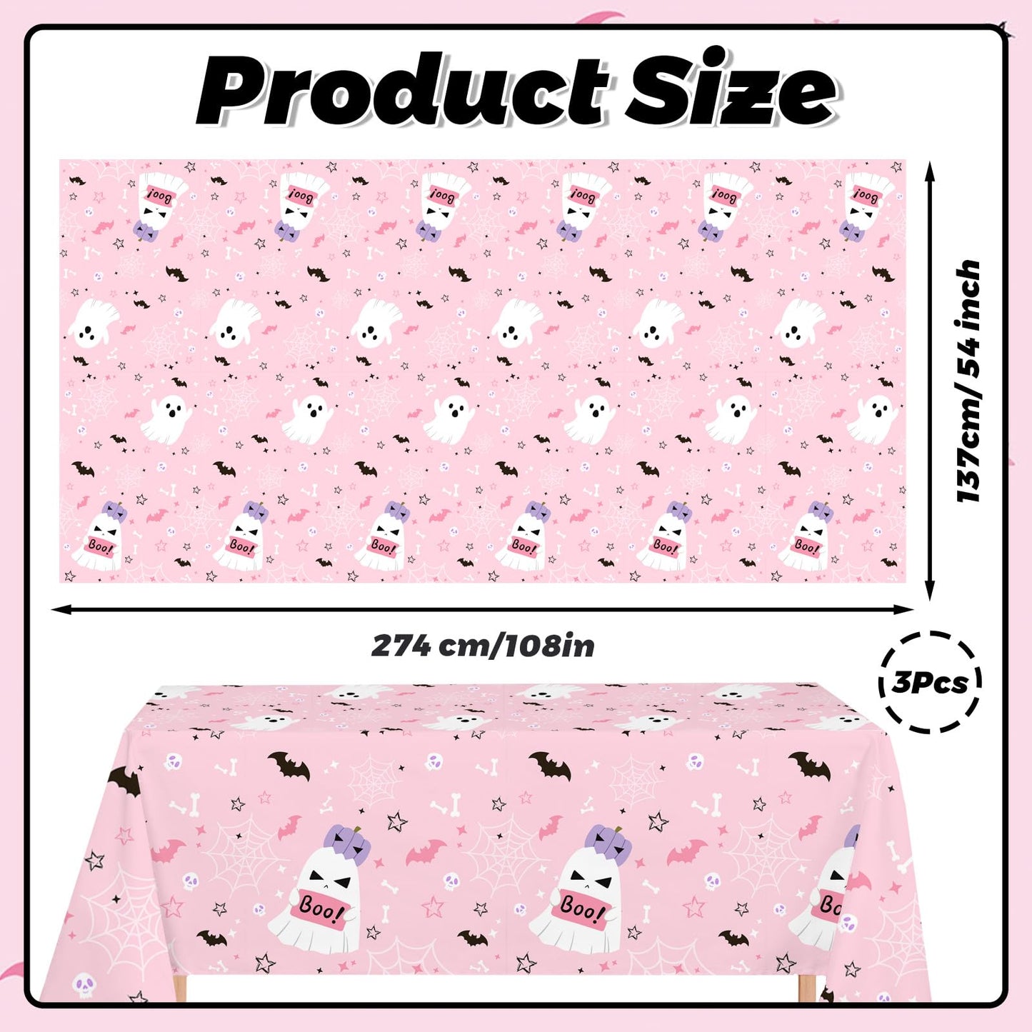 MEHOFOND 3 Pack Pink Halloween Plastic Tablecloths, Little Boo Baby Shower Decorations, Halloween Spooky Spider Web Happy Booday Disposable Table Cover Party Supplies for Birthday Baby Shower