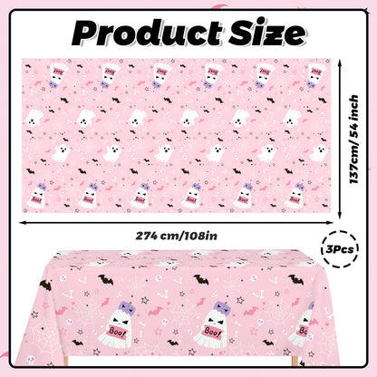 MEHOFOND 3 Pack Pink Halloween Plastic Tablecloths, Little Boo Baby Shower Decorations, Halloween Spooky Spider Web Happy Booday Disposable Table Cover Party Supplies for Birthday Baby Shower