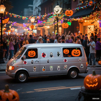 ROMINVIC Halloween Car Magnet Decorations 9 Pcs,Ghost Face Magnetic Car Decals,Garage Door Stickers Decors, Glow in The Dark Holiday Magnet for Fridge