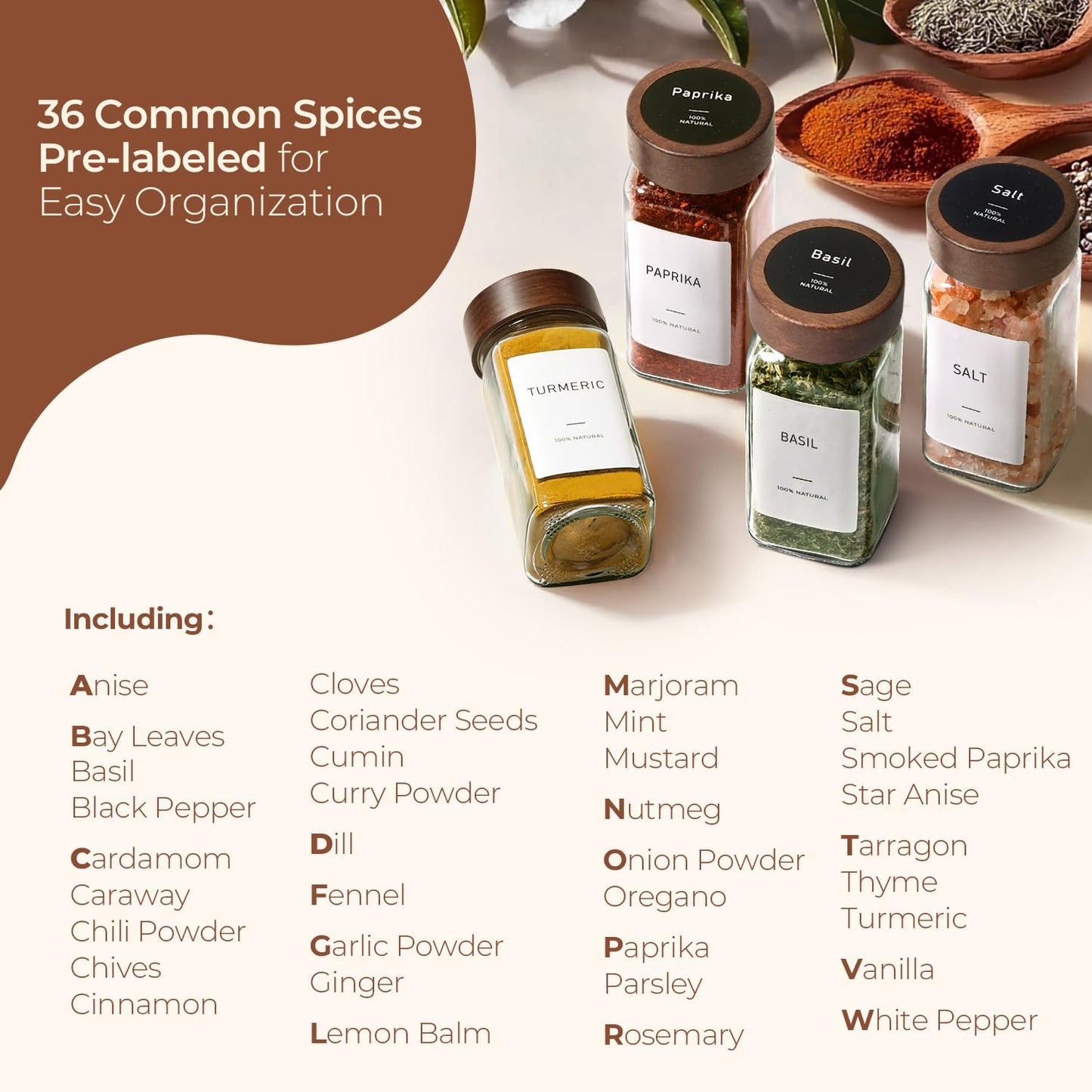 ComSaf 24Pcs (4Oz) Glass Spice Jars with Label, Airtight Seasoning Containers with Lid for Home Cooks to Organizing Herbs, Sugar, Pepper, Salt, Glass Spice Bottles Organize Cabinet & Drawer