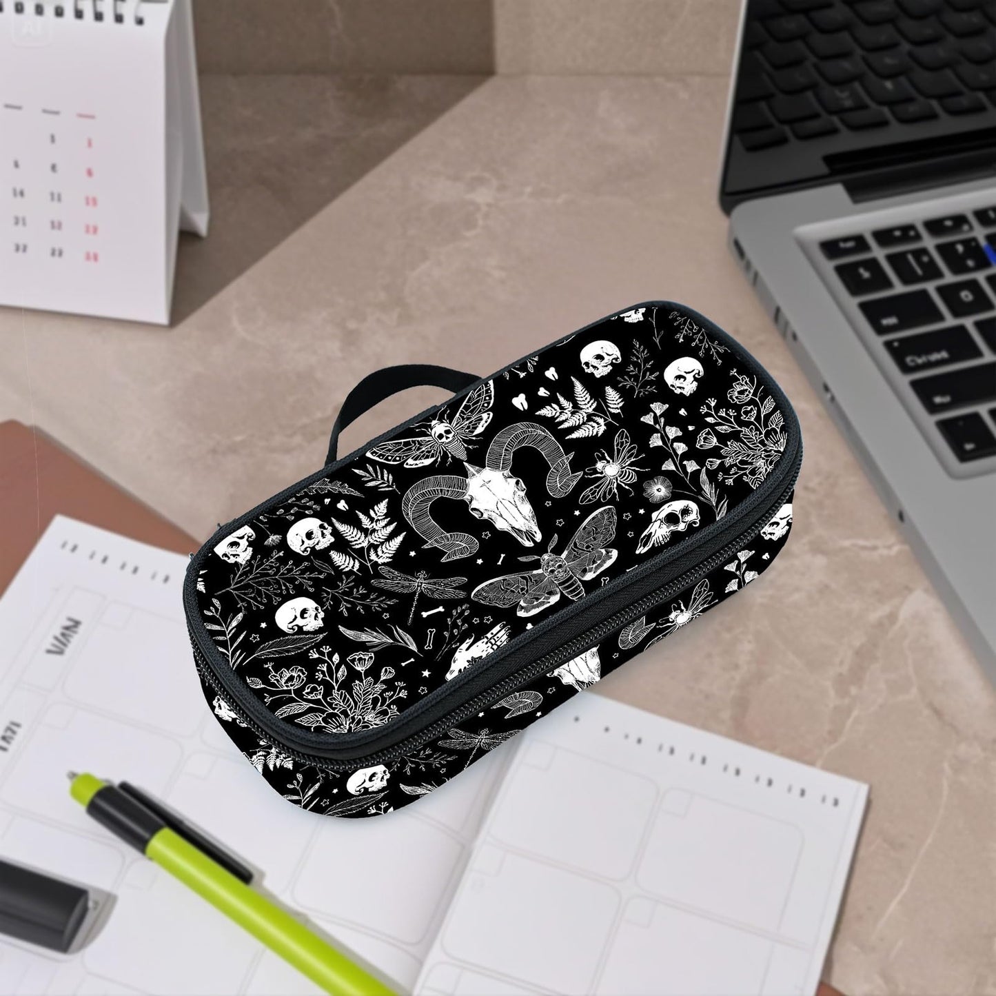 Droerfes Goth Magic Skull Pencil Case Pencil Pouch Large Capacity Pen Bag School Office Organizer Stationery Storage Box For Girls Boys Teen Kids
