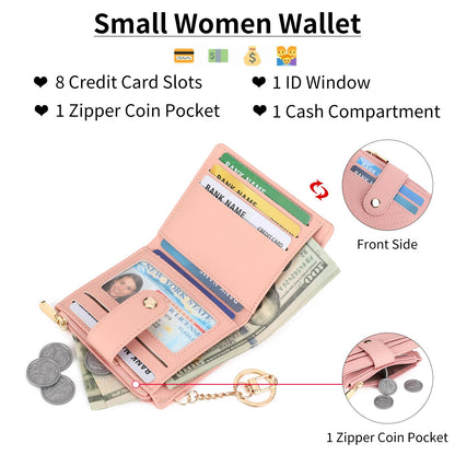 GAEKEAO Slim Wallet for Women, RFID Blocking Credit Card Holder Bifold Wallet with Zipper Coin Pocket, ID Window