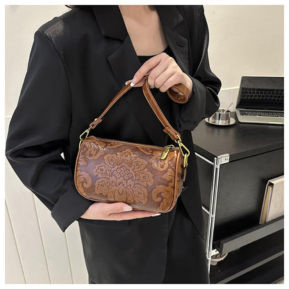KJDFHNB Small Western Crossbody Bag for Women Trendy Wide Strap Shoulder Bags Design Floral Shoulder Cluth Purse Bag and Handbag (brown)