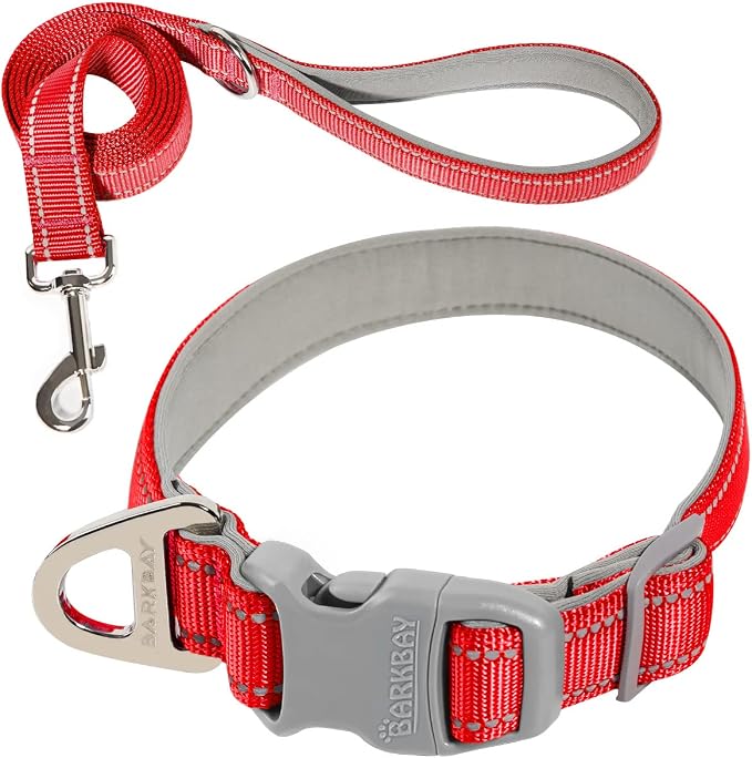 Dog Collar for Medium Small Large Dogs Reflective with Leash,Collar and Leash for Dogs,Soft Neoprene Padded 2 Pack(Red,M)