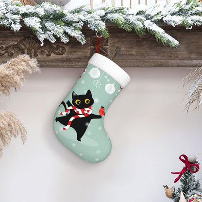 Cute Cat Christmas Stockings Hanging Decoration Stockings 17.7 Inch Xmas Stockings for Fireplace Family Party Holiday Decor 1PCS