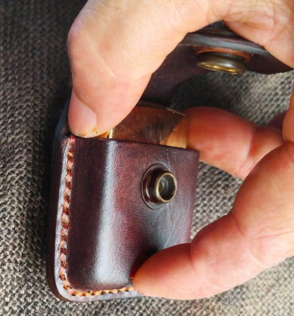 Gucaibu Leather Lighter Case, Dark Brown Western Style with Bronze Eagle Medallion, Handcrafted Holder