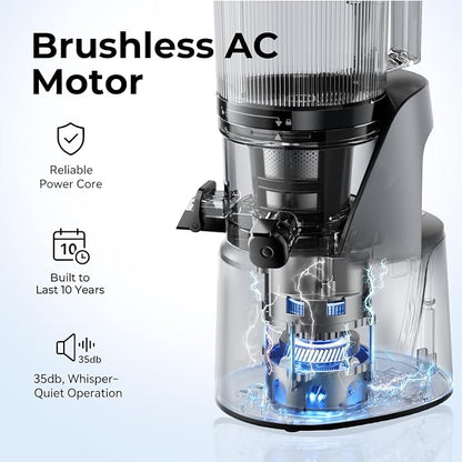EanOruus Juicer Machines, 3-in-1 Cold Press Juicer with 6.5" Extra Large Chute, 100oz Large Capacity, AC Motor, Makes Juice, Nut Milk & Sorbet, Premium Gray